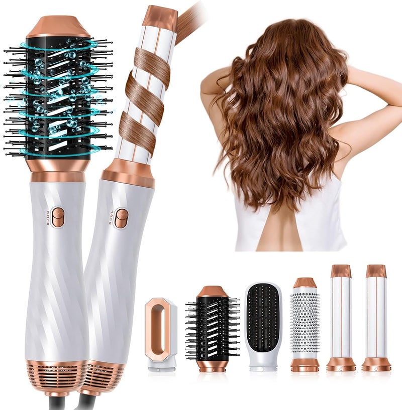 trylater 6 in 1 Hair Dryer Brush, Upgrade Detachable Blow Dryer Air Styler Wrap Curler, Hot Air Brush Curly Twist Curling Iron, Negative Ion Blow Dryer Hot Styler, Travel Hair Styling Tool - Image 1